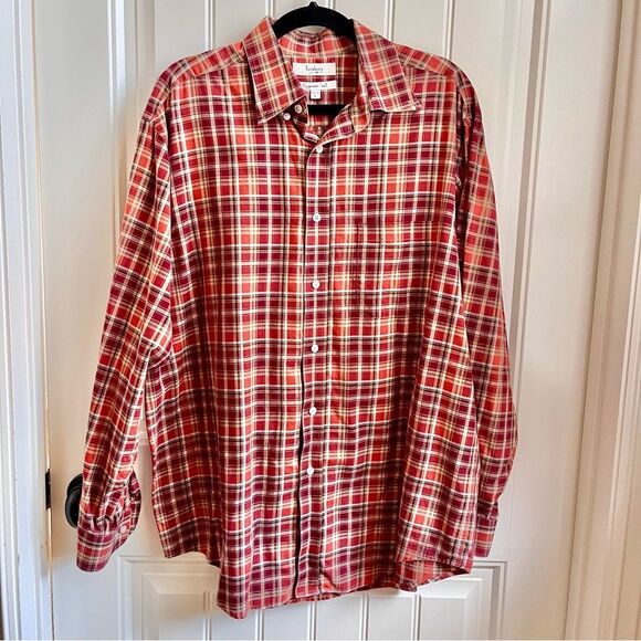 Turnbury men’s plaid button down shirt size large 100% cotton orange fall colors - Picture 2 of 6